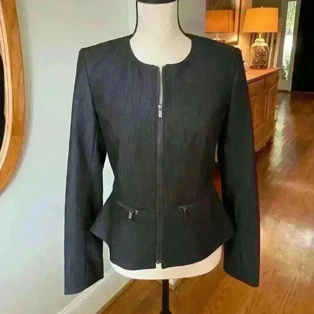 Calvin Klein Navy Blue Blazer Size 4 Zip Pockets - Picture 4 of 9